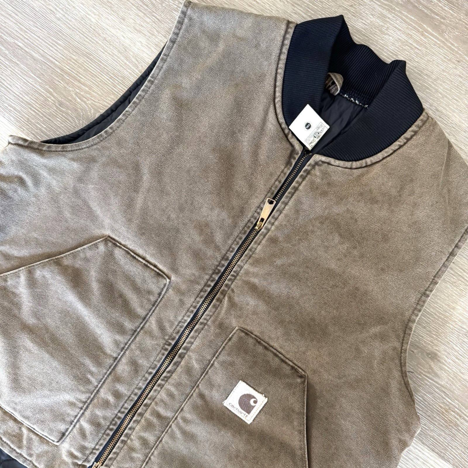Vintage Carhartt V02cht Brown Duck Canvas Quilt Lined Vest Union Made Usa Sz Xl
